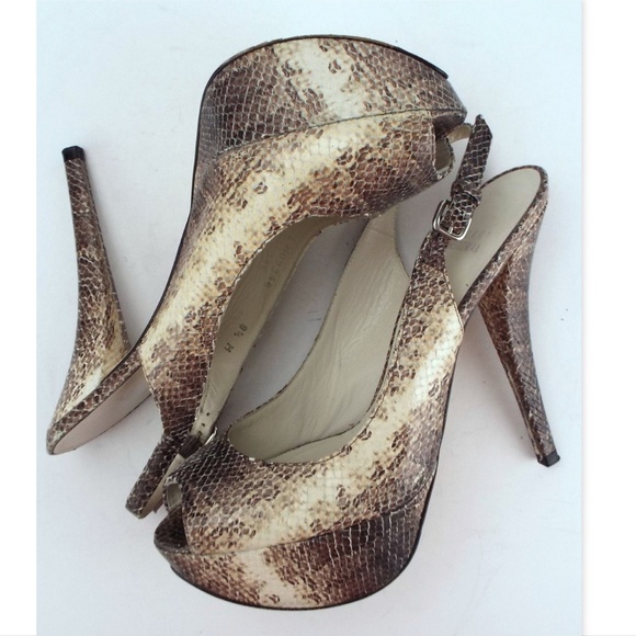 STUART WEITZMAN Grey Snake Platform Sling Back Open Toe Vevey Heels Pumps 8.5 - Picture 4 of 8